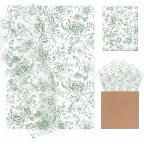 MUNILAIL 100 Sheets Sage Green Floral Tissue Paper 14 x 20 Inches Flower Tissue Paper for Gift Bags Vintage Floral Gift Paper Tissue for Birthday Gift Packing Crafts