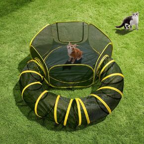 حاويات Cat في الهواء الطلق Vivohome 2-in-1 ، Catio المحمولة مع خيمة Cat ، نفق Playpen Circle ، للحيوانات الصغيرة والحيوانات الصغيرة ، مع كيس التخزين القابل للإزالة