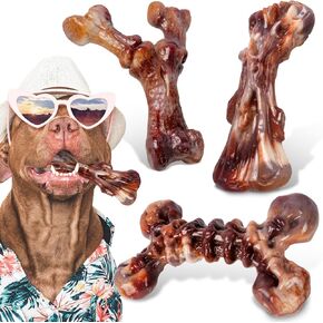 Dog Toys for Aggressive Chewers - 3 Pack Bacon Flavored Indestructible Dog Toy, Tough Durable Chew Bone for Medium Large Breed 25-80lbs to Keep Them Busy Birthday Gift