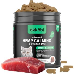 Hemp Calming Chews for Cats (200 pcs) – Anxiety Relief with Melatonin – for Stress, Travel, Vet Visits, Grooming – Calming Treats for Felines - Tuna Flavor