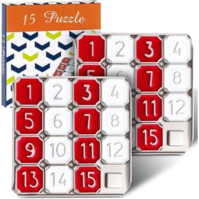 2 pcs Metal Number Slide 15 Puzzle Red and White Number Sliding Puzzle Educational Pocket Funny IQ Game for Teens and Adults, Ideal for Learning Tool Party Favors