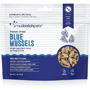 smallbatch Pets Freeze Dried Cat & Dog Treats, 2oz - 100% Blue Mussels, Organic High Protein Treats, Omega 3 Fatty Acids, Gluten Free, Grain Free, Made in The USA, Ethically Sourced, Single Protein