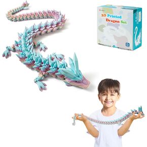 12''3D Printed Dragon and 4.73''Egg - 3D Printed Toys, Articulated Crystal Dragon Egg with Dragons Inside Fidget Toy, Decor Dragons Collectible Figurines(Blue Purple,12inch)
