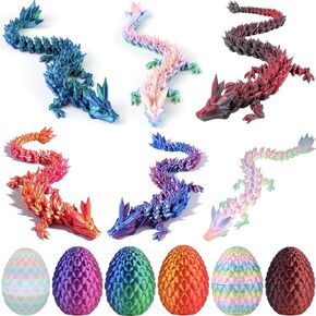 6 Pcs 3D Printed Dragon Eggs with Dragon Inside,Easter Basket Stuffers Mini Easter 3D Articulated Crystal Eggs Fidget Toy,Surprise 3D Printed Animals for Kid