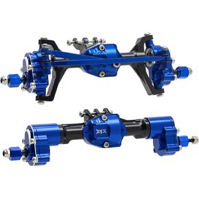 DJX CNC Aluminum RC Front & Rear Portal Axles Set +4mm Extended Complete Axles for 1/18 RC Rock Crawler Redcat Ascent-18 Upgrades Parts(Black&Blue)