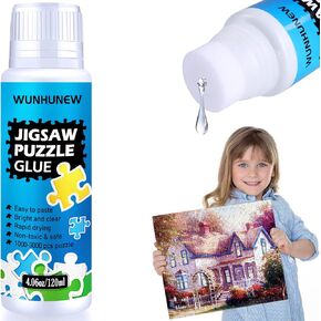 Jigsaw Puzzle Glue Clear with Sponge Head Applicator, Puzzle Saver Frame for 1000/1500/3000 Pieces Puzzle of Paper & Wood, Water-Soluble Special Art Craft Puzzle Guard Glue, Quick Dry (120ML)