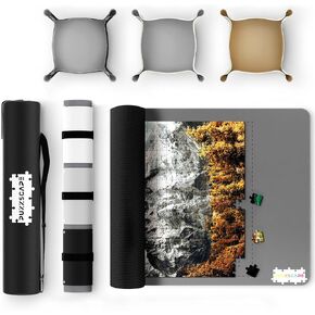 Jigsaw Puzzle Mat Roll Up – 47" x 26" | 3 Sorting Trays, 3 Fastening Straps, Foam Tube, & Travel Friendly Storage Bag | Non-Slip Rubber Puzzle Matt Rollup - Up to 1500 Pieces