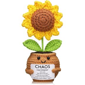 1 Set Chaos Coordinator Gifts for Women Thank You Gift Handmade Positive Sunflower Doll Crochet with Card Inspirational Employees Appreciation Favors for Coworker Sister Friend Teacher Women