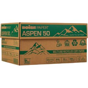 BOISE – Aspen 50% Recycled Office Paper, 92 Bright, 20lb, 8-1/2 x 11, White, 5000/CT