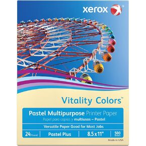 Xerox® Vitality Colors™ Pastel Plus Multipurpose Printer Paper, Letter Size, 24 Lb, 30% Recycled, Ivory, Ream Of 500 Sheets