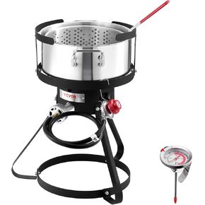 Turkey Deep Fryer, 30-qt Turkey Fryer Boiler Steamer Cooker Set, Outdoor Aluminum Seafood Frying Pot, 54,000 BTU Burner Propane Gas Boiler, Includes Basket, Perforated Poultry Rack, Thermometer