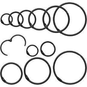 30 Pcs Binder Rings Assorted Sizes (1/2", 3/4", 1", 1-1/4", 1-1/2", 2"), Loose Leaf Binder Book Rings, Metal Index Card Rings Binder Clip Rings for Flash Cards, Key Rings, Index Cards (Black)