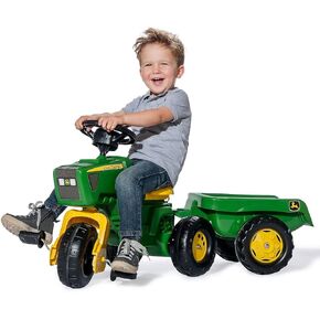 Toys John Deere 3-Wheel Trac with Trailer Ride On, Green/Yellow (052769)