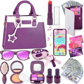 Play Play for Little Girls ، محفظة صغار مع الماكياج التظاهر ، 29pcs Kids Presh Little Girls Toys ، Princess Printend Play Girl Toys for 3 4 5 6 7 8 year