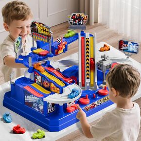 Double Car Adventure Toys Gifts for 3 4 5 Year Old Boys, Large Race Car Tracks Toys for Kids Ages 3-5 4-8, Ideals 3 4 5 Year Old Boy Birthday Gift, Preschool Educational STEM Toy