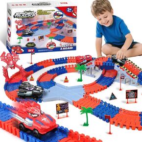 Toys for 3-8 Year Old Boys: 212 PCS Spider Construction Race Tracks for Kids Gifts for 3 4 5 6 7 8 Year Old Boys Girls Toy Presents Flexible Race Tracks Cars Gift Set with 2 Electric Cars