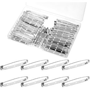 50PCS Silver Bar Pins for Crafts, Metal Classic Brooch Pins for Crafts, Safety Clasp Brooch for Name Tags Badges Corsage Making and DIY Craft (45mm)