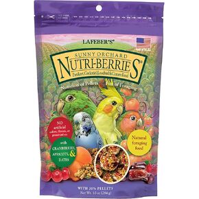 LAFEBER'S Sunny Orchard Nutri-Berries Pet Bird Food, Made with Non-GMO and Human-Grade Ingredients, for Cockatiels Conures Parakeets (Budgies) Lovebirds (Sunny Orchard 10 oz Pack of 2)