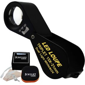 10x 21mm Magnifier Jewelry Loupe, Triplet Lens Optical Glass and LED Lighting Pocket Gem Magnifying Tool for Jeweler, Stamp Philatelist, Coin Numismatic, Achromatic Black Hexagonal Design Kit Set in Kuwait