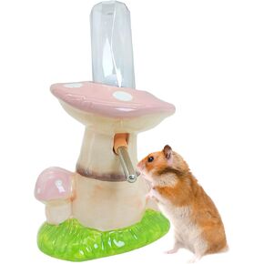 PINVNBY Mushroom Ceramic Hamster Water Bottle 80ML Automatic Gerbil Water Bottle Non Drip with Stand Vertical Hamster Water Dispenser for Guinea Pigs Gerbils Rats Rabbits and Mice (Pink)
