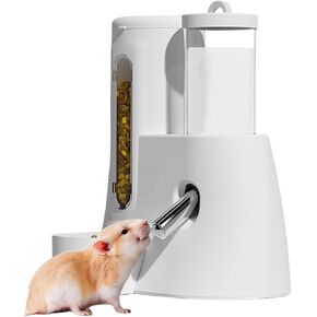 Hamster Water Bottle, 2-in-1 Automatic Water Dispenser with Food Container, No Drip Small Animal Drink Bottle, Cage Accessories for Dwarf Hamster Squirrel Hedgehog