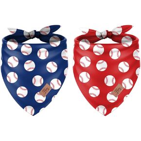 2Pcs Baseball Dog Bandana Red Blue Sports Ball Theme Triangle Pet Scarf Cute Adjustable for Pet Birthday Party Costume Accessories