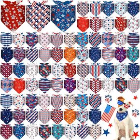 72 Pcs 4th of July Dog Bandanas Bulk Patriotic Dog Bandana Adjustable Washable Pet Triangle Scarf Soft Kerchief Bib for Independence Day Holiday Pet Costume Accessories