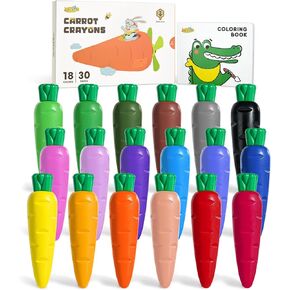12 Colors Crayons for Toddlers 1-3, Non Toxic Beeswax Carrot-Shaped Toddler Crayons with 30-Page Coloring Book and 120 PDF Pages, Mess-Free Coloring for Kids Ages 2-4 4-8 Art Supplies Gift
