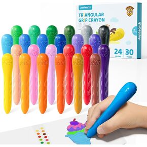12 Colors Crayons for Kids Ages 4-8 with Coloring Book & Bonus Stickers, Non-Toxic & Washable Triangle Crayons for Toddlers 1-3, Fat Brain Toys for Art Supplies and Ideal Gifts for Kids