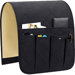 Teniux Armrest Organizer Non-Slip Remote Control Holder with 5 Pockets Couch Sofa Chair Armchair Caddy for Smart Phone, Book, Magazines, Ipad (Black)