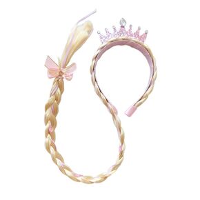 Princess Dress Up Brads ، شعر مستعار طويل مضفر الأميرة شعر شعر مستعار جديلة الفتيات Cosplay عداد الرأس Dess Up Excalso for Girls (Blue)