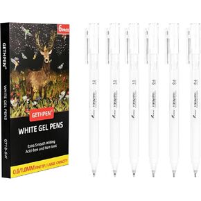 Gold Silver White Gel Pens - 0.6/1.0mm Extra Fine Point Opaque Archival Ink Pen Set for Black Paper Art, Holiday Gifts & Bullet Journaling - 6 Pack Metallic Gel Pens for Artists, Card Making,Sketching