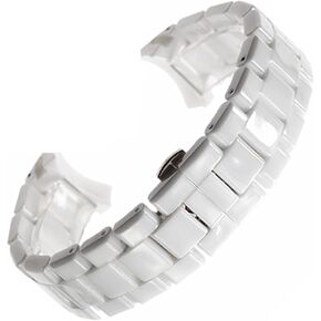 18mm 22mm Ceramic Strap for Armani Watch AR1400 AR1410 AR1402 AR1401 Men Women Band Bracelet Belt Black White Butterfly Button(Black Silver,22mm)
