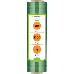 Green Stretch Wrap for Packing 4 Pack, 20 Inch x 1000 Feet, Strong Plastic Wrap for Moving Furniture, Multipurpose Moving Wrapping Plastic Roll, Ideal Packing Wrap