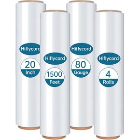 Stretch Wrap Film 20 Inch x 1500FT, 80 Gauge Industrial Strength Pallet Wrap - Heavy Duty Moving & Shipping Film (1 Rolls Clear)
