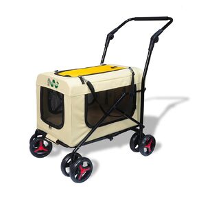 Pet Stroller with Detachable Wheels, Cat Carrier Dog Carrier, Adjustable Mesh Windows, Portable Pet Travel Bag, Travel Foldable Pet Carrier for Small Cat and Dog (Beige)