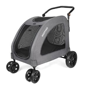 Wedyvko Dog Stroller for Extra Large Dogs, 4 Wheels Dog Cat Stroller, Foldable Pet Bike Trailer, Folding Carrier with Adjustable Handle, Sunroof, Rear Brake, Security Leash (Black Red)