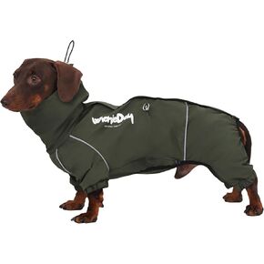 Dachshund Full Body Dog Raincoat, Waterproof 4-Leg Jacket with Removable Belly Flap, Lightweight Reflective Hooded Dog Coat for mini Dachshund Small Medium Dogs (Large(16-22lbs))