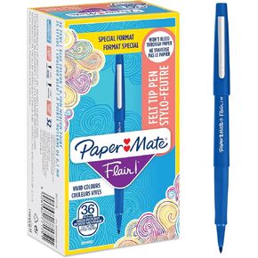 Paper Mate Flair Felt Tip Pens | Medium Point (0.7 mm) Writing Pens | Blue Pens | For Writing, Drawing & Sketching | 36 Count