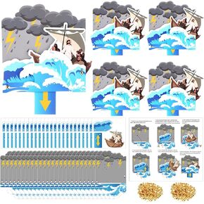 Motipuns 24 Sets Jesus Calms The Storm Craft Kits Christian Sunday School VBS Crafts for Classroom Activities DIY Sailboat Cards Bible Faith Gifts