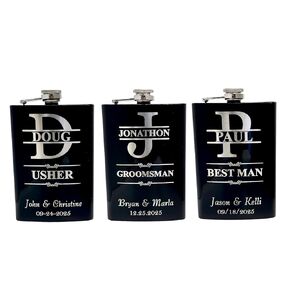 Split Letter Monogram Wedding flask for Groomsman Best Man Gifts PERSONALIZED (Quantity 1)