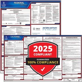 2025 مجموعة ملصقات قانون العمل في كاليفورنيا وقانون العمل الفيدرالي (اللغة الإنجليزية ، ولاية كاليفورنيا) - ملصقات مغلفة متوافقة مع OSHA ، J. J. Keller & Associates ، Inc.