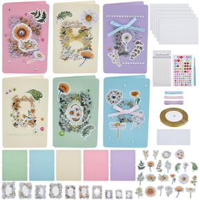 Webeedy 15 Sets DIY Flowers Frames Making Card Kit للبالغين 5 ألوان خمر مجموعات بطاقات فارغة مع الأظرف
