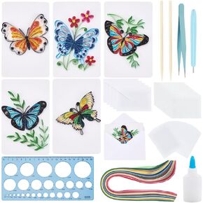 Webeedy 20 Sets DIY Butterfly Quilling Card Card Kit Kit Paper Quilling Kit للبالغين المبتدئين 5 أنماط طقم تصنيع بطاقات Butterfly Animal مع هدية عيد ميلاد تعليم