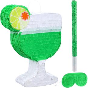 Margarita Piñata with Stick and Blindfold Tequila Wine Glass Piñata for Margs Matrimony Cheers Engagement Princess Adult Birthday Bachelor party Supplies