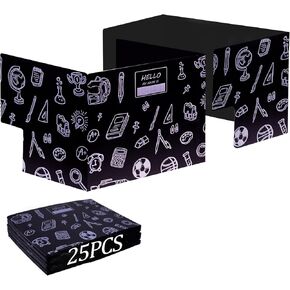 25-Pack Desk Dividers for Students with Privacy Shields, Ergonomic Arms Cutouts & Erasable Name Frames - Waterproof & Easy-to-Clean Test Dividers for Classroom, Exams, Office (Black)