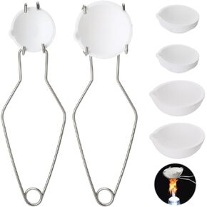 9 Pcs Crucibles for Melting Metal Kit, 3 Pcs Handle Tongs, 6 Pcs 100g Ceramic Quartz Crucibles, Metal Melting Kits, Silversmithing Starter Kits, Melts Gold, Silver and More