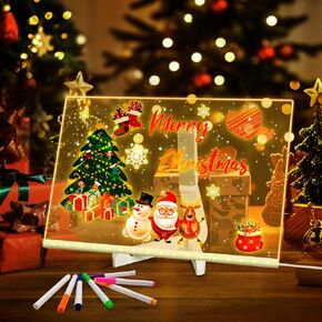Acrylic Dry Erase Board with Light,LED Note Board with Colors 11.8"X7.9" 4 Modes & 7 Colors Rewritable LED Acrylic Drawing Board for Kids School Home Office,Include 7 Pens,Foldable Stand