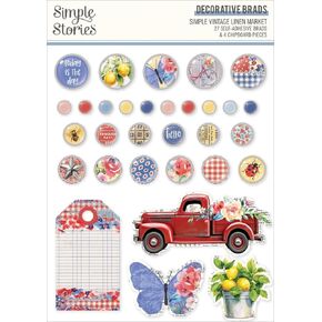 Simple Vintage Linen Market Brads-Decorative