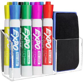 Magnetic Dry Erase Marker Holder for Whiteboard，Acrylic Magnetic Pen Holder for Fridge, 2 Compartments Whiteboard for Office, Home, Locker(Clear)